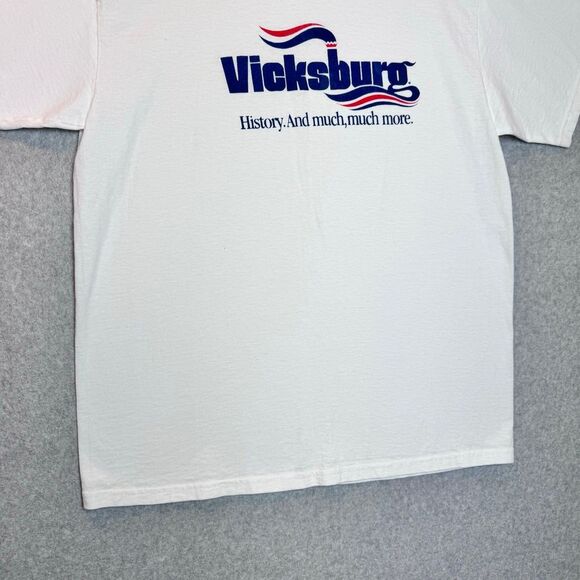Vintage Lee Total Cotton Mens VICKSBURO print logo white T-Shirt Size large - Picture 5 of 11